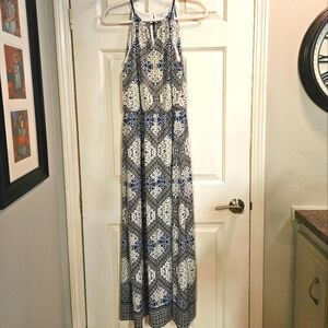 London Times Black and White Maxi Summer Halter Dress Size 8